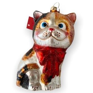 NWT Red Bow Kitty Cat Christmas Tree Ornament 4.5" Tall Stocking Stuffer Gift